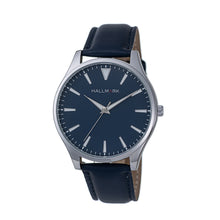 Hallmark Men’s Silver-Tone Watch with Blue Dial and Matching Leather Strap