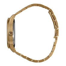 Hallmark gents gold quartz watch with a 41.7mm case and polished metal bracelet strap.