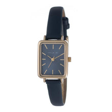 Elegant Hallmark ladies watch featuring a square rose gold case, blue dial, and slim blue genuine leather strap.