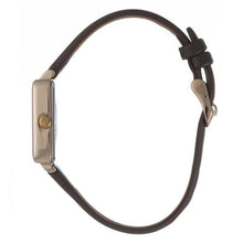 Hallmark ladies watch with a rose gold stainless steel case and elegant brown genuine leather strap.
