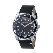 Hallmark Men’s Silver-Tone Sports Watch with Black Dial and Black Leather Strap