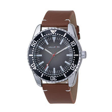 Hallmark Men’s Silver-Tone Sports Watch with Black Dial and Brown Leather Strap