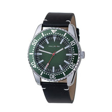 Hallmark Men’s Silver-Tone Sports Watch with Green Dial and Black Leather Strap