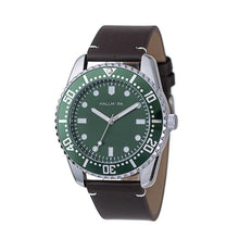 Hallmark Men’s Silver-Tone Sports Watch with Green Dial and Brown Leather Strap