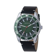 Hallmark Men’s Silver-Tone Sports Watch with Green Dial and Black Leather Strap