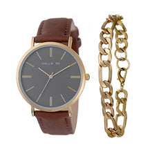 Hallmark Men's Brown Leather Watch & Gold-Tone Chain Bracelet Gift Set