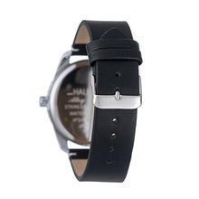 Hallmark Men’s Silver-Tone Sports Watch with Black Dial and Black Leather Strap