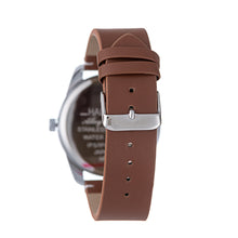 Hallmark Men’s Silver-Tone Sports Watch with Black Dial and Brown Leather Strap